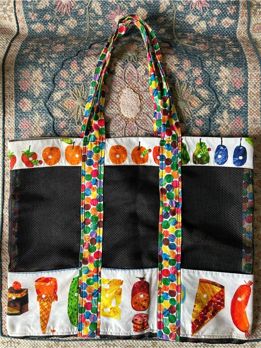 Custom Handmade Very Hungry Caterpillar Mesh Tote Teacher Beach Utility Bag